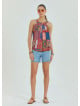 Halter Neck Button Detail Pleated Blue Sleeveless Blouse 4676